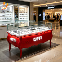 French Style Eyewear Display Stand Optical Shop Counter LED Wooden Eyeglass Display case for Sales