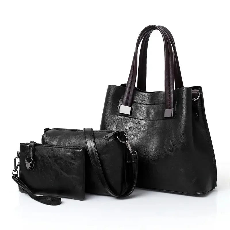 Yeni stil moda basit omuz çantası anne çantası üç parçalı Set çantalar ve çanta lüks kadın paketi Pu tek kare