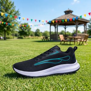 Baskets noires respirantes à lacets, amortissantes, antidérapantes, à bout rond, pour la marche et le sport décontracté - Product Image 1