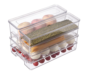 Fridge Organizer PET Fridge Bins Stackable Storage Organizer Containers With Handles For Refrigerator Freezer Pantry And Kitchen Cabinet