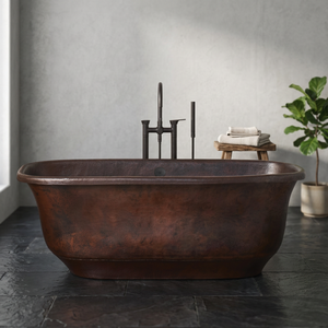 Baignoire ovale autoportante en cuivre antique de luxe avec couvercle et robinet pour adultes CH-779 INDIAN HOME CRAFTS - Product Image 5