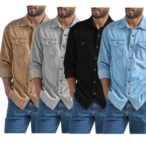 Camicie da Uomo Primavera-Autunno, <span class=keywords><strong>Giacca</strong></span>-<span class=keywords><strong>Camicia</strong></span> in Denim con Colletto Rialzato <span class=keywords><strong>e</strong></span> Tasche, Stile Casual <span class=keywords><strong>e</strong></span> Comodo - Product Image 1