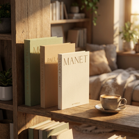 Boîte de rangement en forme de livre, empilable, en tissu de lin, avec estampage à chaud doré, 3 tailles, pour présentation sur table