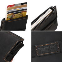 Portefeuille automatique en cuir véritable avec logo personnalisé, anti-vol RFID, porte-cartes de visite en métal, unisexe, pour les voyages