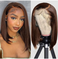 Perruque Bob Lace Front Transparente 4 Couleurs 100% Cheveux Humains Raides Brésiliens Vierge Remy Double Drawn