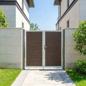 Portail de jardin coulissant horizontal en bois composite WPC avec moteur électrique et structure en aluminium, respectueux de l'environnement - Product Image 1