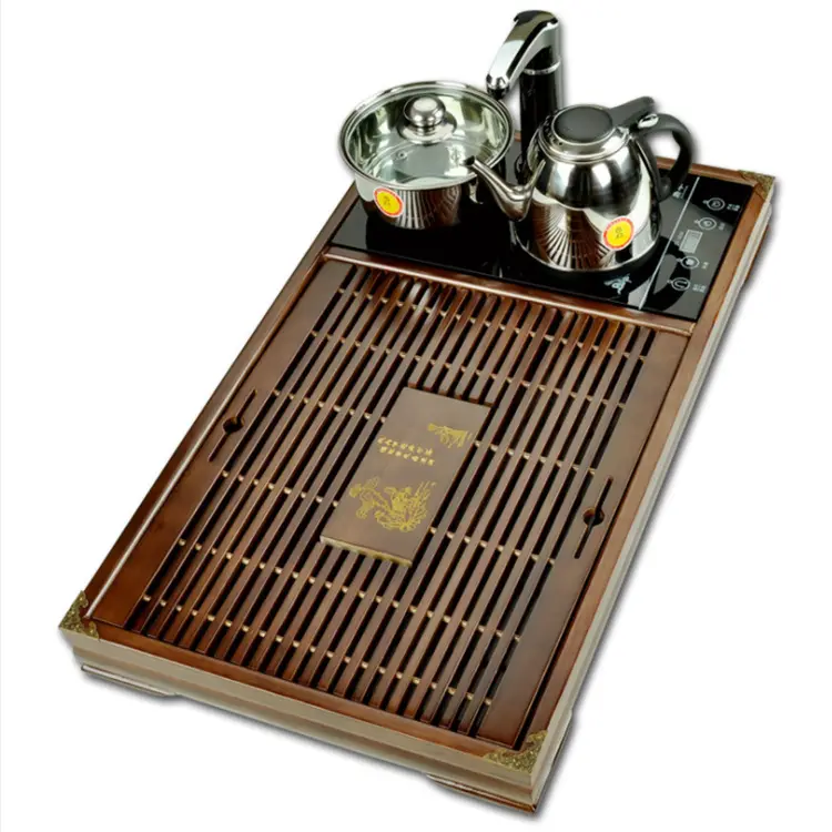 Vendita calda drenaggio incorporato set da tè Kung Fu tavolo da tè in legno e vassoio da tè