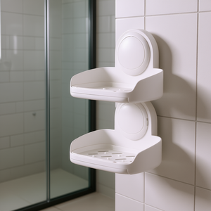 Porte-savon à ventouse double couche avec plateau de drainage, accessoire de douche mural en plastique au design minimaliste - Product Image 2