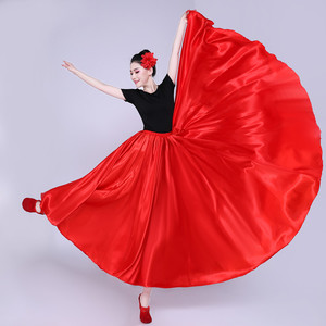 Adult Woman's Satin Silk <strong>Gypsy</strong> Spanish Flamenco <strong>Skirt</strong> 360 Team Belly Dance Stage Performance Wear Big Swing for Autumn Natural - Product Image 6