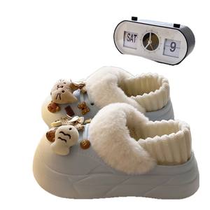 Evergreen Open Toe Half-<b>Slipper</b> for Women's Autumn/Winter <b>Thick</b>-<b>Soled</b> Double-Layer Wool Cotton Anti-Slippery <b>Slippers</b> - Product Image 1