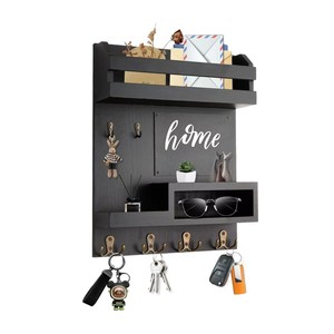Wall Mounted Key And Mail Organizer With <b>Hooks</b> And <b>Shelves</b> For Entryway Storage - Product Image 5
