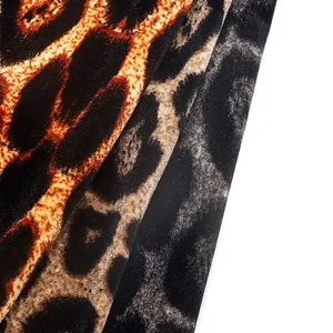 China têxtil fornecedor 95% poliéster 5% Elastic Jersey Knit flocado Impressão Digital leopardJersey Tecido para vestuário