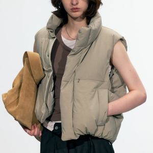 Nouvelle conception, veste d'hiver décontractée pour femmes, style cool, veste bomber sans manches, veste courte à fermeture éclair en nylon, veste rembourrée en duvet - Product Image 1