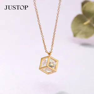 Trendy Square Zircon Crystal Women Korean Fashion Cute Ladies Brass Clavicle Chain Pendant Necklace Jewelry Gift