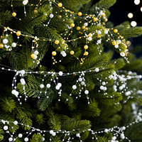 Chaîne de perles de Noël en cristal de 2 m, perles dorées et blanches, utilisée pour la décoration de l'arbre de Noël, les mariages et la décoration intérieure.