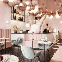 Conception d'intérieur pour salon de crème glacée et café, service de rénovation complet sur mesure pour boutique de desserts commerciale, décoration moderne pour confiserie