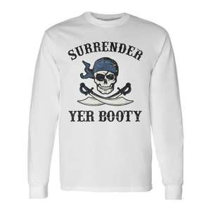 Camiseta de manga larga con diseño de espadas y calavera pirata de Surrender Yer Booty - Product Image 1