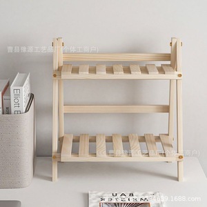 Wooden Desktop <b>Shelf</b> Storage <b>Rack</b> For Home Office Organization With Two Tiers And Slatted Design For Daily Essentials And - Product Image 4