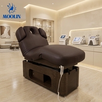 Table de massage et de soin esthétique MOOLIN avec base en bois et armoire de rangement, pour chaise hydraulique à 4 moteurs, idéale pour tatouage, extensions de cils et autres soins de beauté