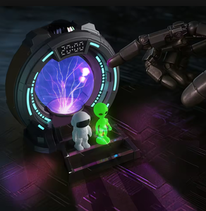 <span class=keywords><strong>Projecteur</strong></span> de Veilleuse RVB Multicolore avec Balle Plasma Aurore et Réveil Numérique pour Chambre d'Enfant, en Plastique, avec Haut-parleur DC et Fonction Bruit Blanc - Product Image 3