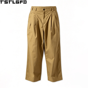 Pantalon plissé ample pour homme OEM/ODM, kaki, jambes larges, double pli, coupe décontractée, en sergé de coton, style streetwear Y2K, vente en gros - Product Image 4