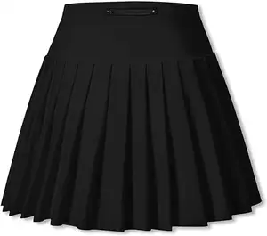 女式褶网球裙带口袋女孩高腰运动高尔夫裙，2岁-美国4XL