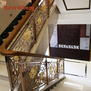 Lujo rosa dorado aluminio gran escalera barandilla tallada escalera barandilla con pasamanos de madera para escalera porche barandillas de cubierta - Product Image 2