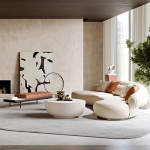 Bàn cà phê trắng hiện đại tối giản Bàn cà phê tròn đặt cho đồ nội thất phòng khách - Product Image 3