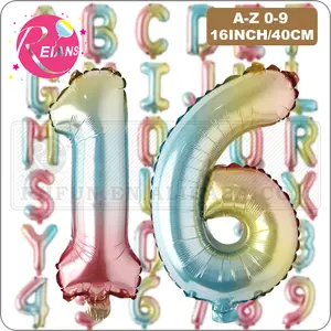 Balões de hélio para festas infantis, balões gradiente de íris de 16 polegadas e feliz aniversário de crianças de A-Z, 0-9 balões de letras para festa de casamento