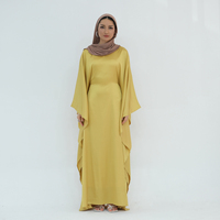 2025 Bescheiden effen satijnen kaftan abaya Eid-outfit met vleermuismouwen, islamitische kleding abaya vrouwen moslimjurk hijab