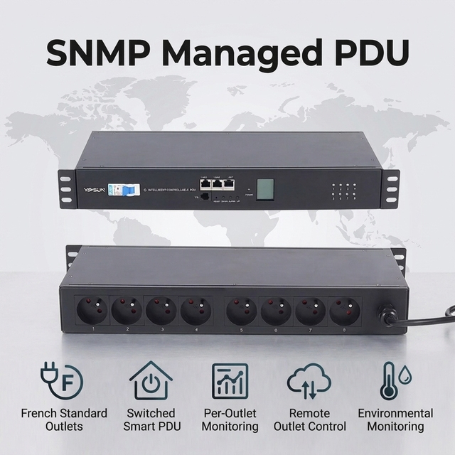 Environmental Monitoring Support SNMP Managed 8 Port Intelligent Smart Network PDU Remote Power Strip for Server Rack