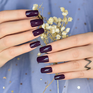 Presse solide sur les ongles <span class=keywords><strong>violet</strong></span> <span class=keywords><strong>foncé</strong></span> carré moyen ongles artificiels pour femmes filles Faux Ongles - Product Image 2