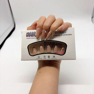 Ongles press-on de style français à bords dorés, logo personnalisable, pré-conçus, 24 pièces, en ABS, motif uni, forme ovale, taille moyenne - Product Image 4