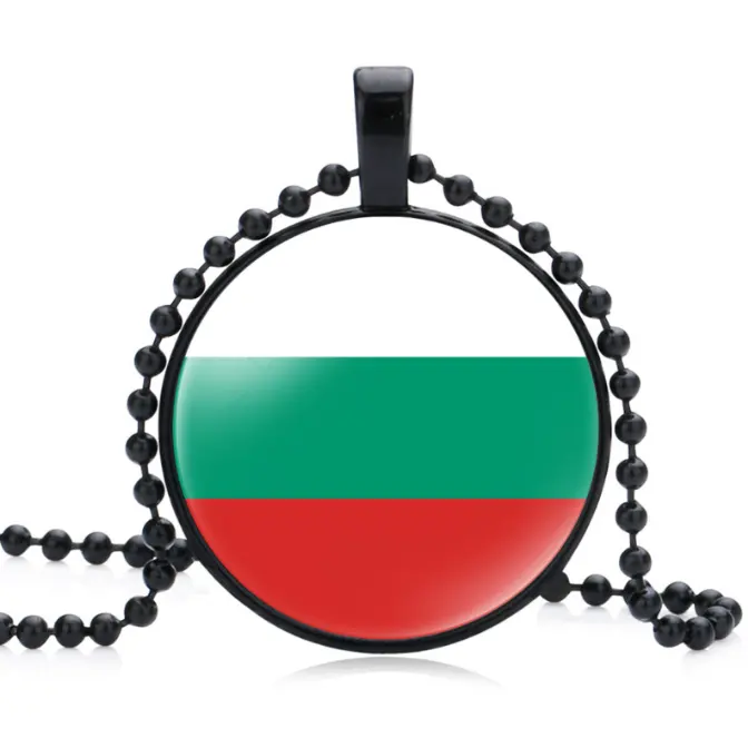 Colar de pérolas de arroz com pingente redondo de pedra preciosa para bandeira da Bulgária de alta qualidade por atacado
