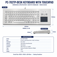 PC-702TP-DESK IP65 Keyboard Desktop Industri Tahan Air dari Baja Tahan Karat dengan Touchpad 87 Tombol USB PS/2 untuk Mesin CNC Kios.