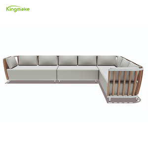 पैटियो टेक ठोस लकड़ी l आकार सोफे सेट आउटडोर सूरज आराम विला आरामदायक सोफे सेट करें - Product Image 3