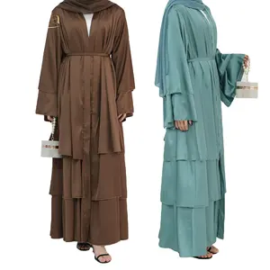 Vestido Abaya feminino modesto e elegante para Eid Dubai, vestido muçulmano de 3 camadas, seda de cetim de alta qualidade, design modesto, abaya, desenho 2024.