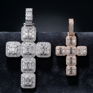 Iced Out <b>Cross</b> Pendant Brilliant Cut Moissanite 18K Gold Plated Stainless Steel Hip Hop Religious Charm Unisex Fashion Jewelry - Product Image 3