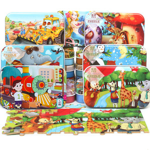 Toddler 60 Pieces Wooden Puzzle Toys for <strong>Kids</strong> Cartoon Animal Metal Box Wooden Jigsaw Puzzles Baby Educational Toy - Product Image 5
