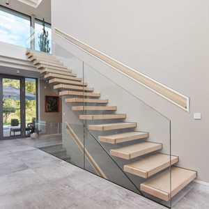 Eiche Holztreppe Stahlträger Holz schwimmende gerade Treppe Design für den Innenbereich - Product Image 1