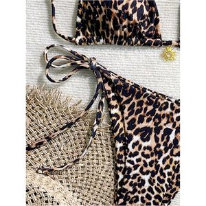 FOXA Conjunto de bikini de 2 piezas con estampado de leopardo para mujer, traje de baño triangular con cordón, conjunto de verano - Product Image 5