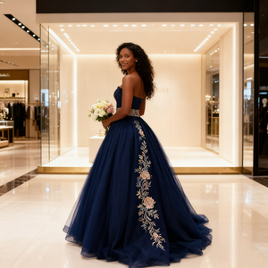 <span class=keywords><strong>Robe</strong></span> de bal élégante et respirante en <span class=keywords><strong>tulle</strong></span> brillant bleu marine, coupe trapèze, longueur ras du sol, sans manches, <span class=keywords><strong>avec</strong></span> dos lacé – Collection Fournisseurs - Product Image 5