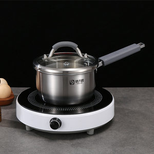 Marmite à soupe et à bouillon en acier inoxydable avec couvercle en verre, compatible induction et gaz, casserole à long manche 16 cm - Product Image 5