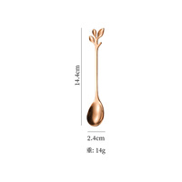 Cuillère à café en acier inoxydable avec manche en forme de feuille, fourchette à fruits, cuillère à thé or rose arc-en-ciel pour dessert, crème glacée, vaisselle de café