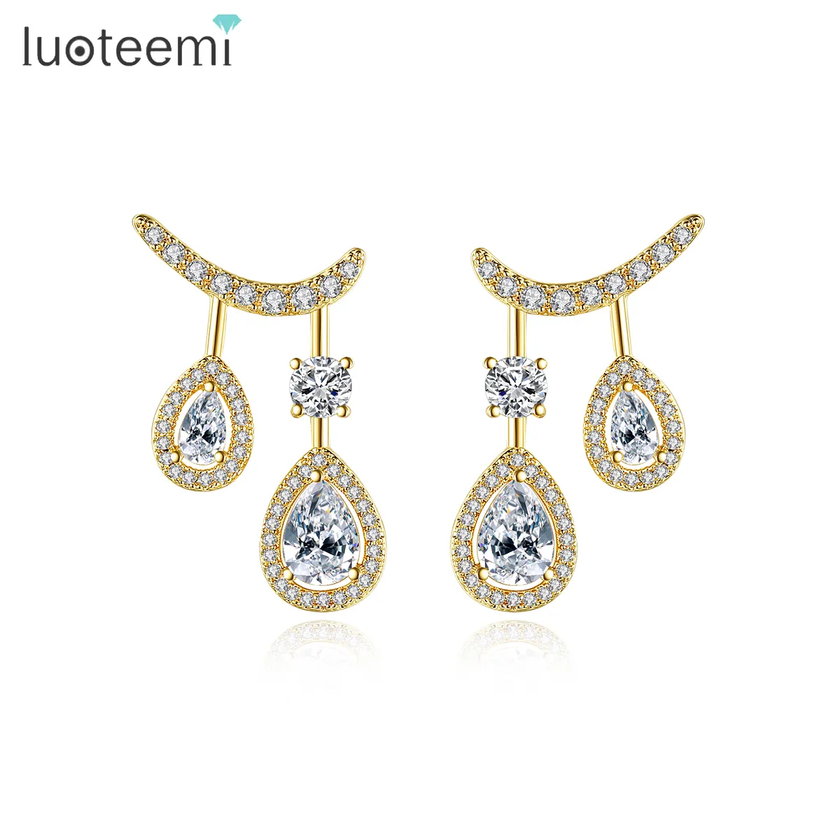 LUOTEEMI New Diamond Stud Cz Big Woman Cubic Zirconia Bling Party European Earing Luxury Water Drop Earring