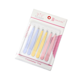 Плоские скошенные зеркальные пинцеты-триммеры для бровей из нержавеющей стали с точечным узором, 8,8 см, для удаления волос, косметический инструмент, в картонной упаковке - Product Image 5