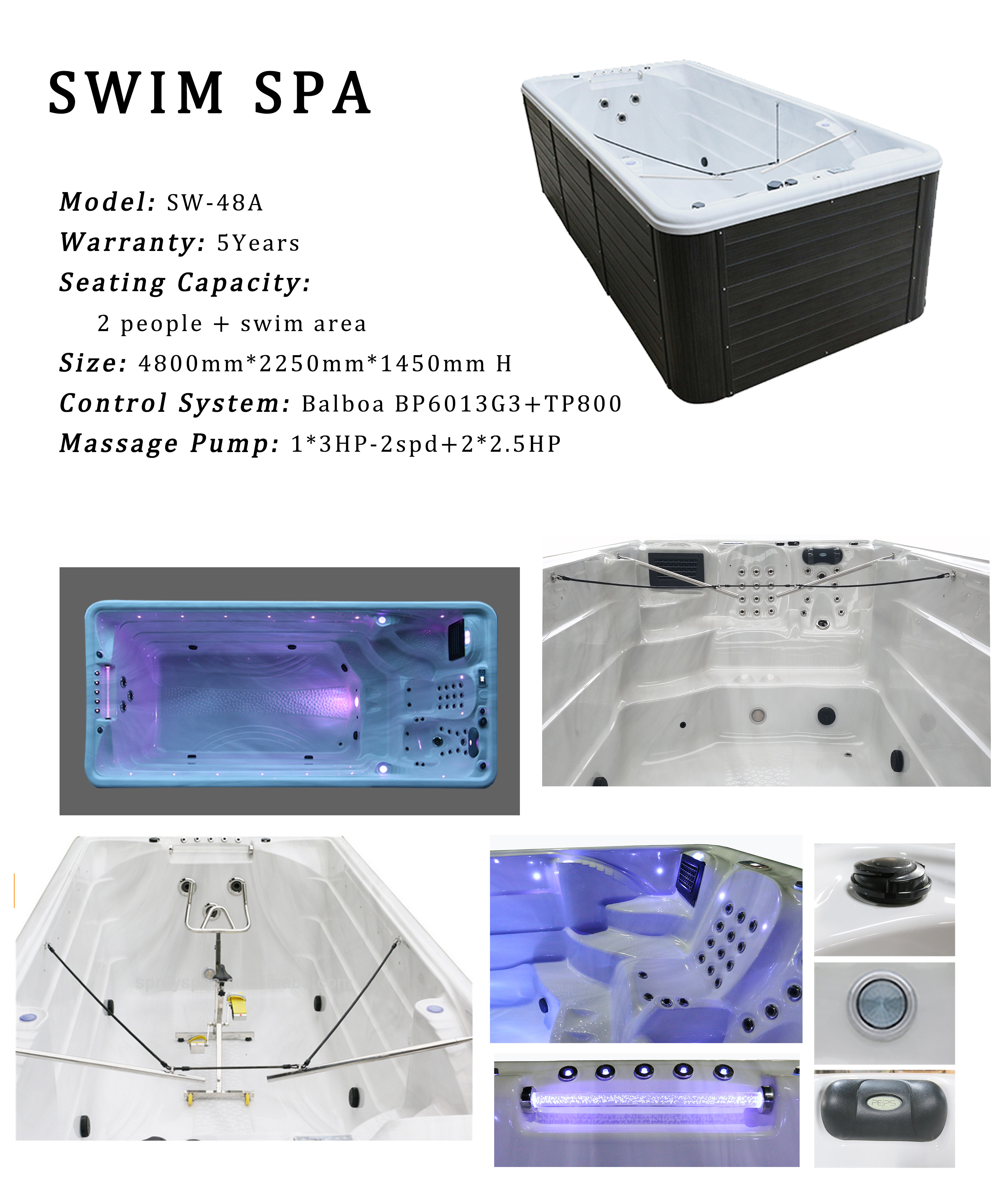 Freestanding Endless Spa Pool Outdoor Massage Swim Spa For 6 Person