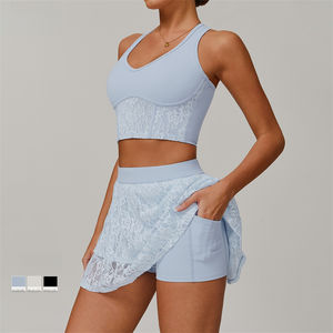 Оптовая продажа, женское модное Спортивное платье из сетчатого материала, дышащая одежда для игры в гольф, для игры в теннис, для бега, 2 шт. - Product Image 2