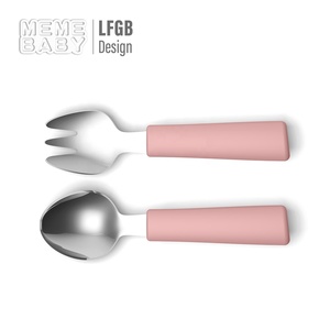 Commercio all'ingrosso Set forchetta cucchiaio in Silicone per bambini BPA Free Baby Led svezzamento alimentazione in acciaio inox solido cucchiaio per bambini - Product Image 5