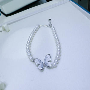 Handmade Natural Freshwater Pearl Bracelet 5-6mm Near Round Almost Flawless <b>Butterfly</b> Design Fine <b>Charm</b> Ornament - Product Image 2